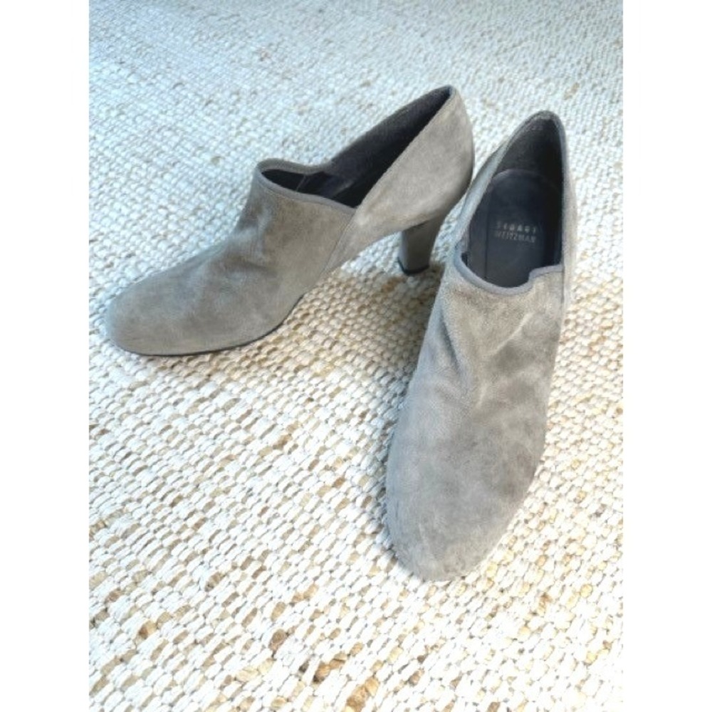 Stuart Weitzman Grey Suede Slip On Booties Shooties Heel Size 9